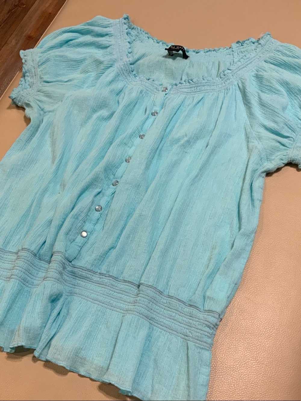 Nine West Aqua Pearl Snap Blouse